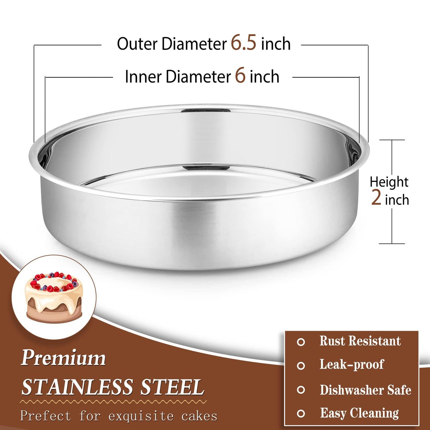 6 Inch Cake Pans Set of 4, Round Baking Pan, P&P CHEF Stainless Steel Birthday Wedding Metal Layer Cake Pans, Non Toxic & Healthy, Mirror Polished & Dishwasher Safe - CookCave