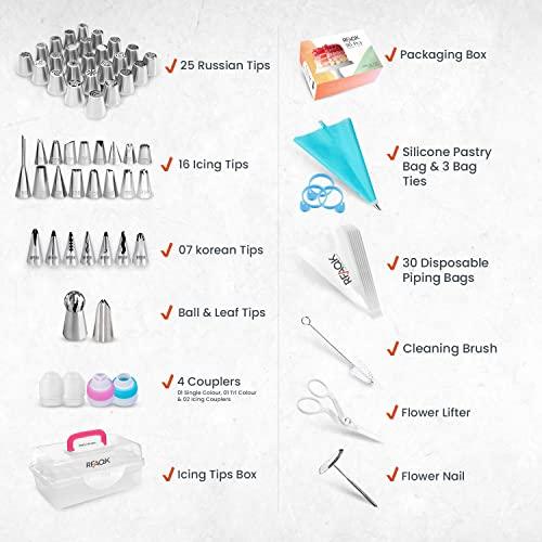 90PCs Russian Piping Tips Complete Set - Christmas Cake Piping Bags and Tips Set, Cookie, Cupcake & Cake Decorating Kit Baking Supplies-Cake Frosting Tools,25 Russian Tips,23 Icing Tips,31 Pastry Bags - CookCave