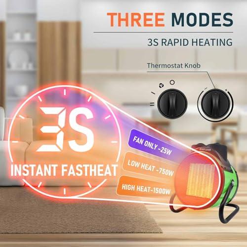 AgiiMan Outdoor Patio Heater - 1500W Electric Garage Heater with Thermostat, Overheat Protection, 1S Fast Heating Ceramic Outdoor Heater for Greenhouse, Patio, Outdoor, Garage Use (Green) - CookCave