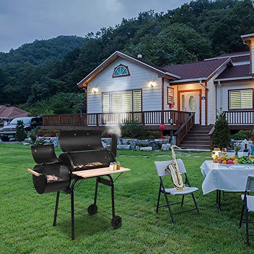 Charcoal Grill with Offset Smoker, BBQ Grill with Cart and Side Shelves, 24 Inch Outdoor Barbeque Grill for Picnic, Camping, Patio, Backyard Cooking, Black - CookCave