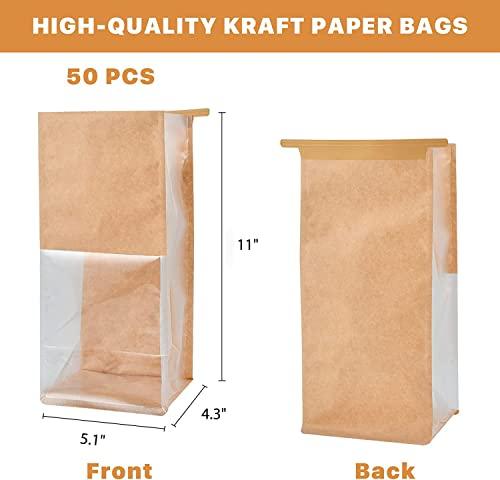 COMIKO 50pcs Bakery Bags with Window- 5.1x4.3x11 Inches Tin Tie Tab Lock Kraft Tin Tie Bags Cookie Packaging Bags Paper Bread Bags Kraft Paper Bags with Window (Brown, 50 Count (Pack of 1)) - CookCave