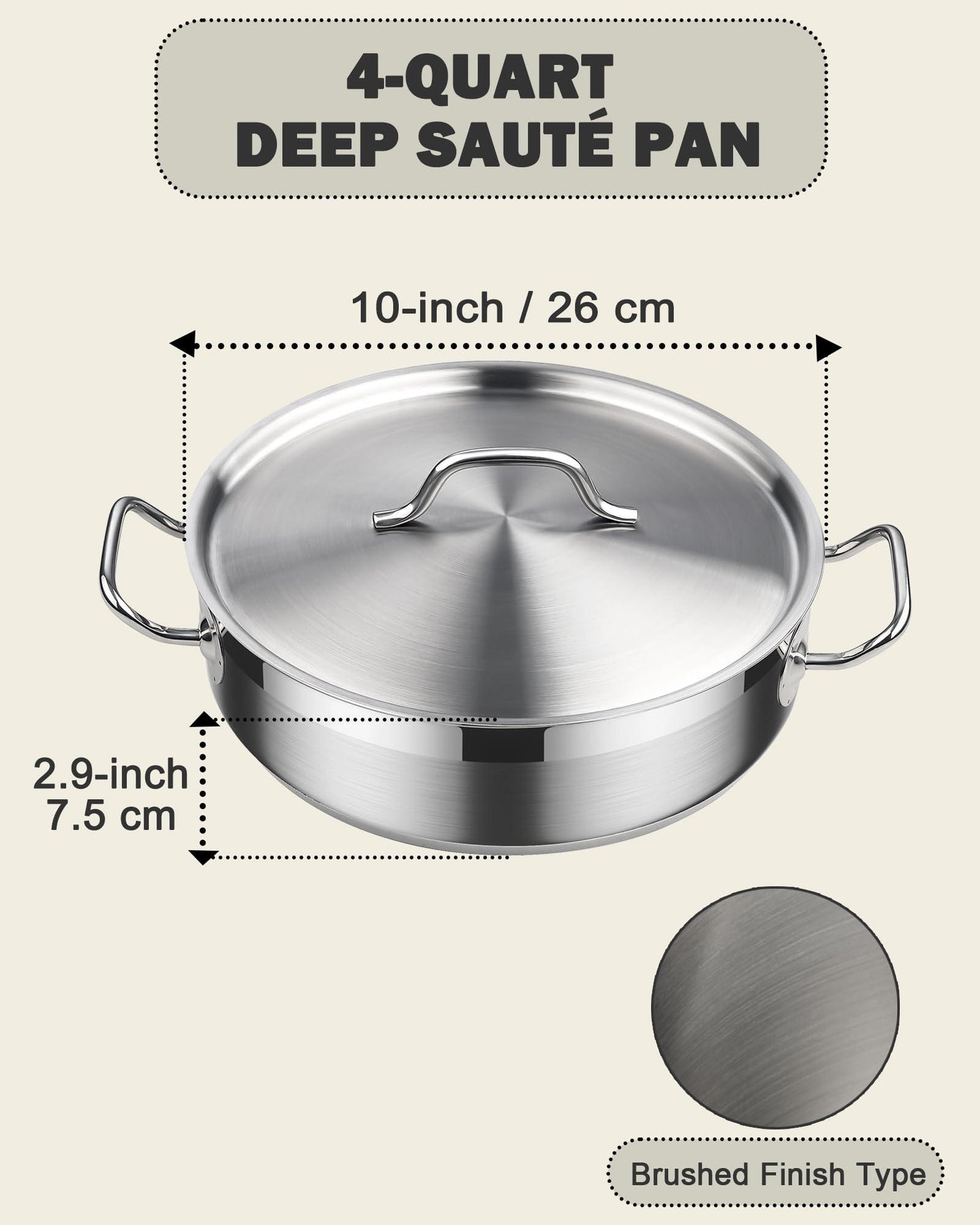 Cooks Standard Deep Sauté Pan with Lid, 4-Quart Professional Deep Frying Pan 18/10 Stainless Steel Chef’s All Purpose Pan with Cover, Compatible with All Stovetops - CookCave