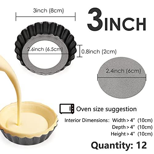 Cyimi 12 pcs Egg Tart Molds, 3" Mini Tart Pans Removable Bottom, Cupcake Cake Muffin Mold Tin Pan Baking Tool, Reusable Quiche Bakeware Carbon Steel for Pies, Quiche, Cheese Cakes, Desserts - CookCave