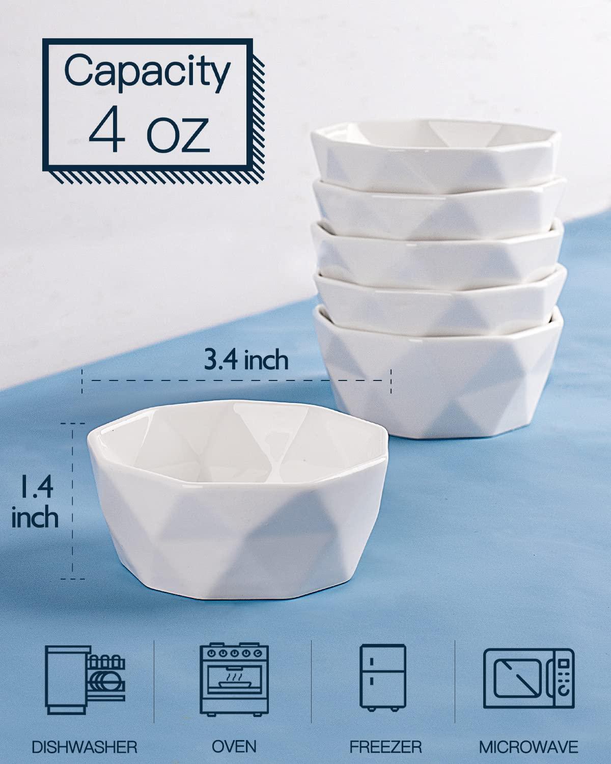 Delling Ramekins 4 oz Set, Creme Brulee Ramekins Oven Safe, Geometric Souffle Dishes Ramekins, Porcelain Ramekin for Baking Souffle Ramekins Bowls, Small Souffle Dishes Bowls Set of 6, White - CookCave