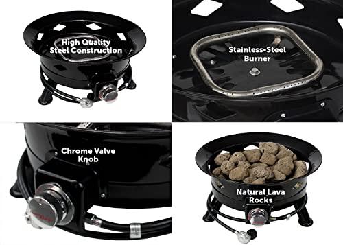 Flame King Smokeless Propane Fire Pit, 24-inch Portable Firebowl, 58K BTU with Self Igniter, Cover, & Carry Straps for RV, Camping, & Outdoor Living - CookCave