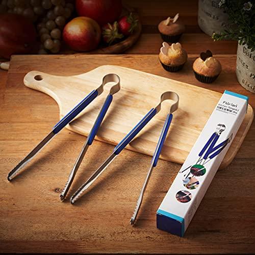 (Florian) Multi Proposal 10.04 Inch Tongs High strength stainless steel, Bounds Spring, Smooth Edge For food, BBQ, Bulgogi, Cooking, Outdoor, Korean Kitchen Gadget Tools, Utensils (Blue Large 2 Pcs) - CookCave