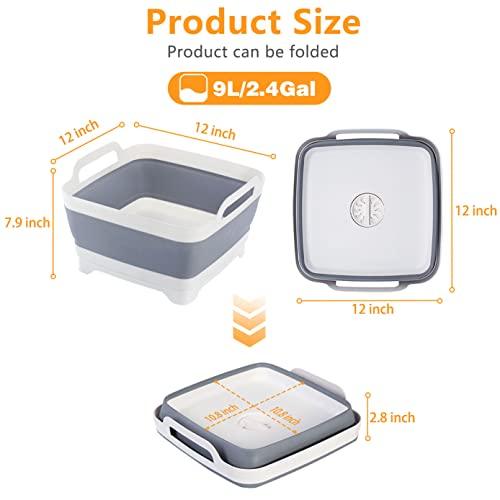 Goderewild 2.4 Gal(9L) Collapsible Dish Basin with Drain Plug, Space Saving Outdoor Multiuse Foldable Sink Tub, Dishpan, Kitchen Storage Tray for Camping, Vegetable Washing, RV - CookCave