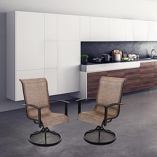 Grand patio Outdoor Dining Swivel Rocker Chairs, Patio Sling Chair Set of 2 with Steel Frame, Mixed Coffee - CookCave