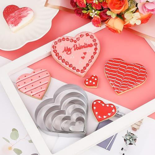 Heart Cookie Cutter Set - 5 Piece - 4.57" 3.86" 2.95" 1.97” 1.38" - Heart Shaped Cookie Cutters Fondant Biscuit Cutters for Valentines Day - Stainless Steel - CookCave