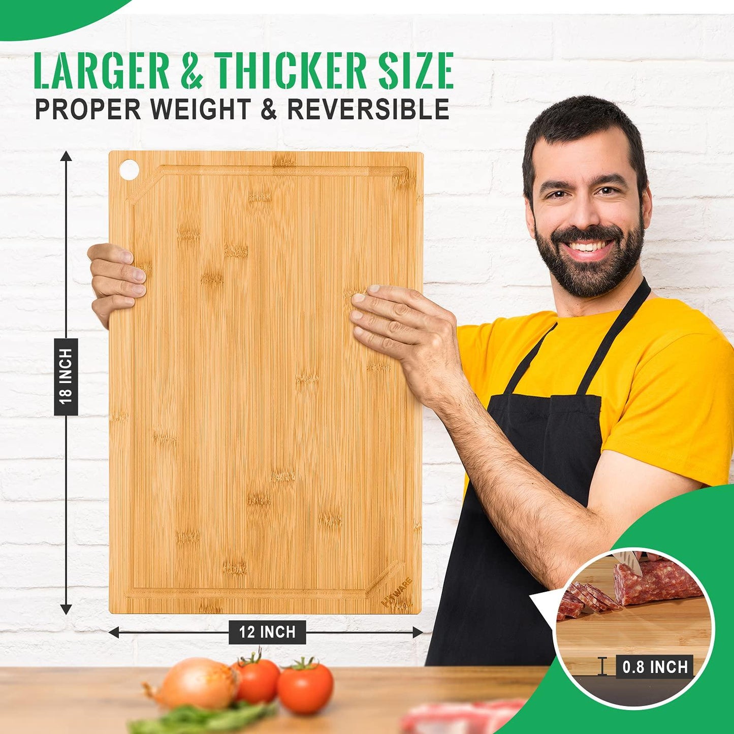 Hiware Extra Large Bamboo Cutting Board for Kitchen, Heavy Duty Wood Cutting Boards with Juice Groove, 100% Organic Bamboo, Pre Oiled, 18" x 12" - CookCave