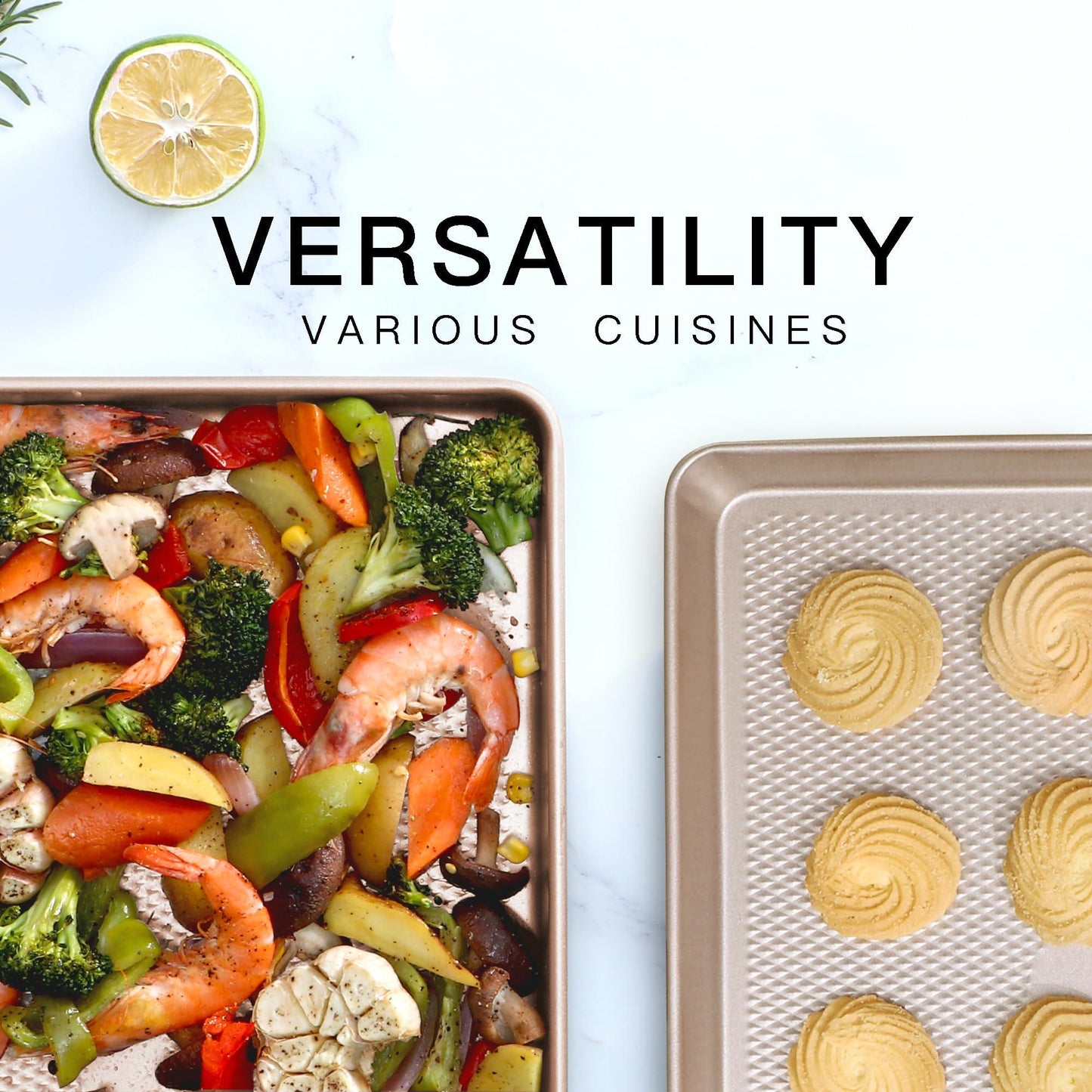 HONGBAKE Baking Sheet Pan Set, Cookie Sheets for Oven, Nonstick Half/Quarter/Jelly Roll Pans with Diamond Texture Pattern, Heavy Duty Cookie Tray - CookCave