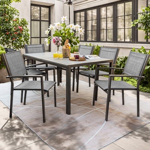 JUMMICO Outdoor Dining Set 7 Piece Patio Furniture Set with Weather Resistant Table and 6 Textilene Chairs for Yard, Deck and Poolside (Grey) - CookCave