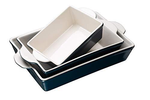 Kook Ceramic Bakeware Set, Rectangular Baking Dishes, For Casseroles, Lasagna, Cake, Small, Medium & Large Pans, Microwave & Dishwasher Safe, Set of 3 (Navy) - CookCave