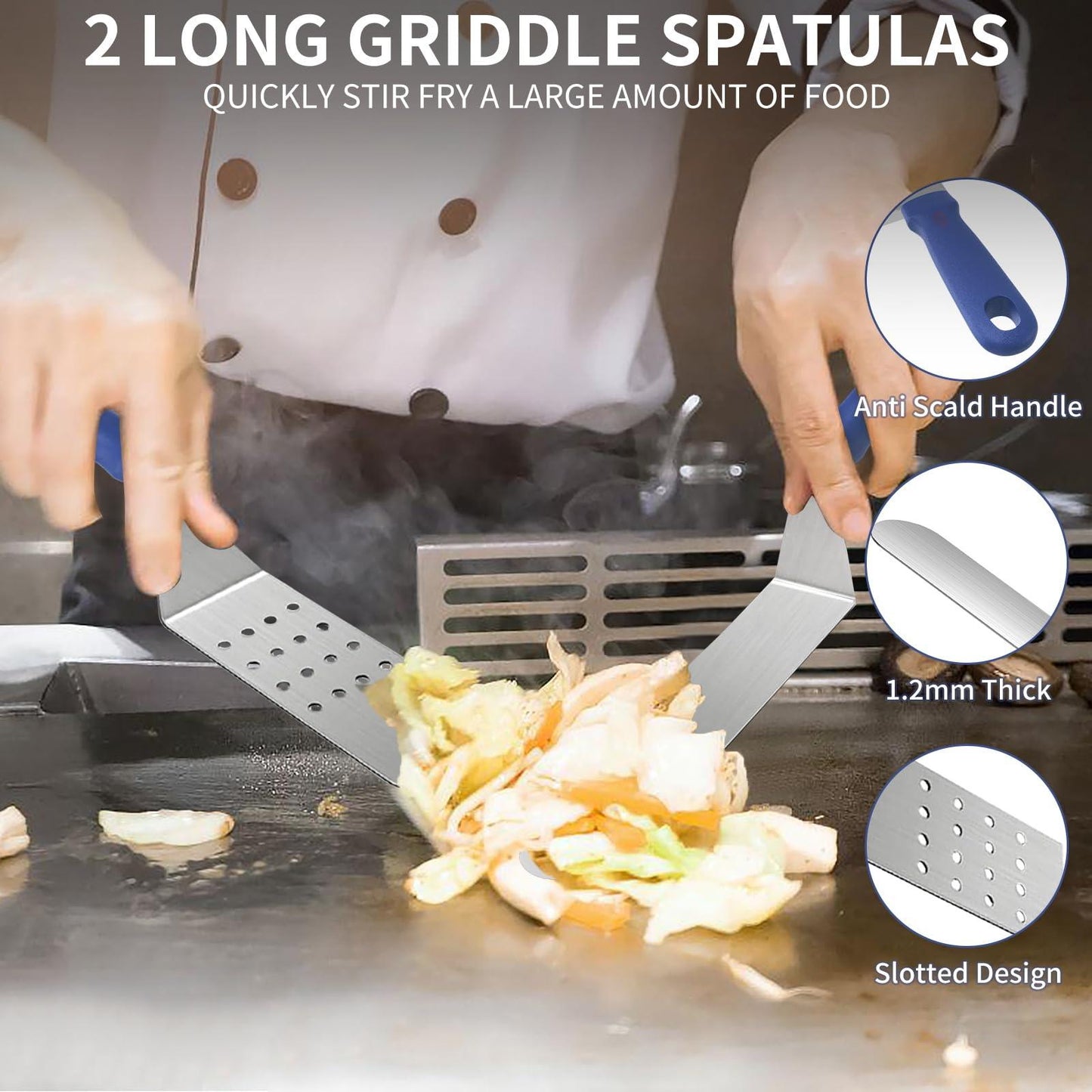 Latiret Blackstone Griddle Accessories Kit, 21Pcs Grilling Accessories Set for Camp Chef, Flat Top Griddle Accessories with Scraper, Spatula, Basting Cover, Tongs, Egg Ring, Outdoor Grill Tools Blue - CookCave