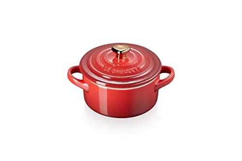 Le Creuset Cerise with Gold Heart Knob Stoneware Mini Round Cocotte, 8 oz - CookCave
