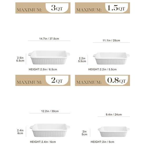 MALACASA Casserole Dishes for Oven, Porcelain Baking Dishes, Ceramic Bakeware Sets of 4, Rectangular Lasagna Pans Deep with Handles for Baking Cake Kitchen, White (9.4"/11.1"/12.2"/14.7"), Series - CookCave