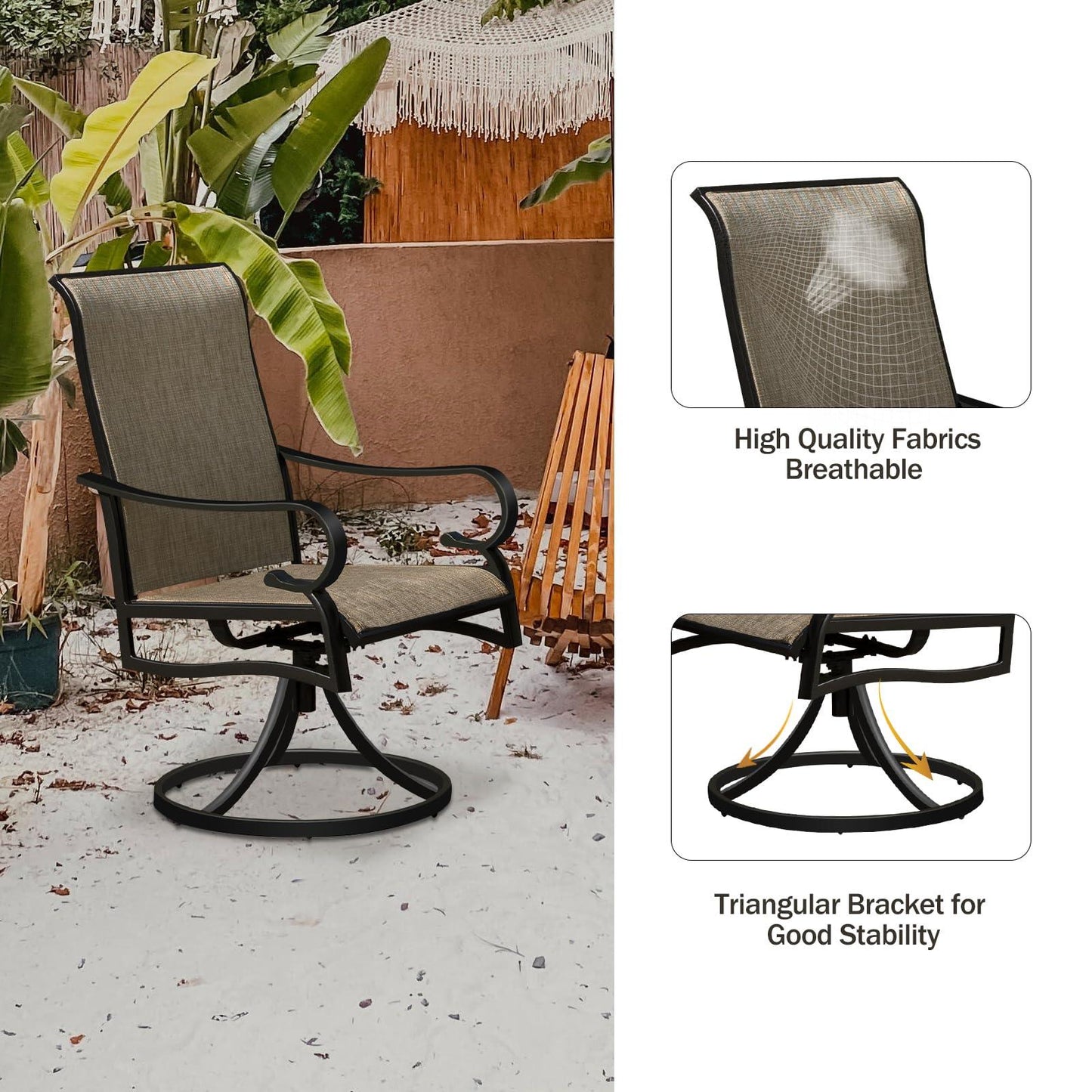 MEOOEM 7 Piece Outdoor Patio Dining Set, 6 High Back Outdoor Swivel Rocker Chairs with Metal Rectangular Table with 1.57" Umbrella Hole - CookCave