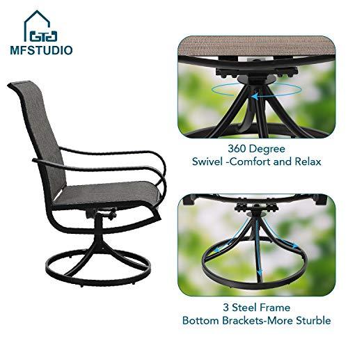 MFSTUDIO 2 Pieces Patio Sling Dining Swivel Chairs with Steel Metal Frame,Bistro Backyard Rocker Chairs Weather Resistant Garden Outdoor Furniture, Ash-ish Brown Fabric and Black Frame - CookCave