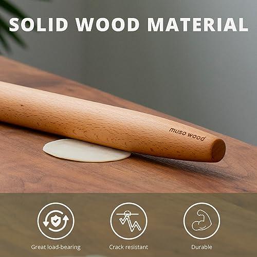 Muso Wood Wooden French Rolling Pin for Baking, Beech Wood Tapered Rolling Pin for Fondant Pie Crust Cookie Pastry(French 15.75-Inch) - CookCave