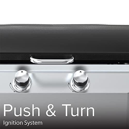 Nexgrill Outdoor Cooking 2 Burner Propane Griddle Grill, 21.65" x 15" 323sq.in Portable Gas Griddle grill, Flat Top for Camping, Patio, Cart with Wheel, Side Shelves with Hooks, Black and Silver - CookCave