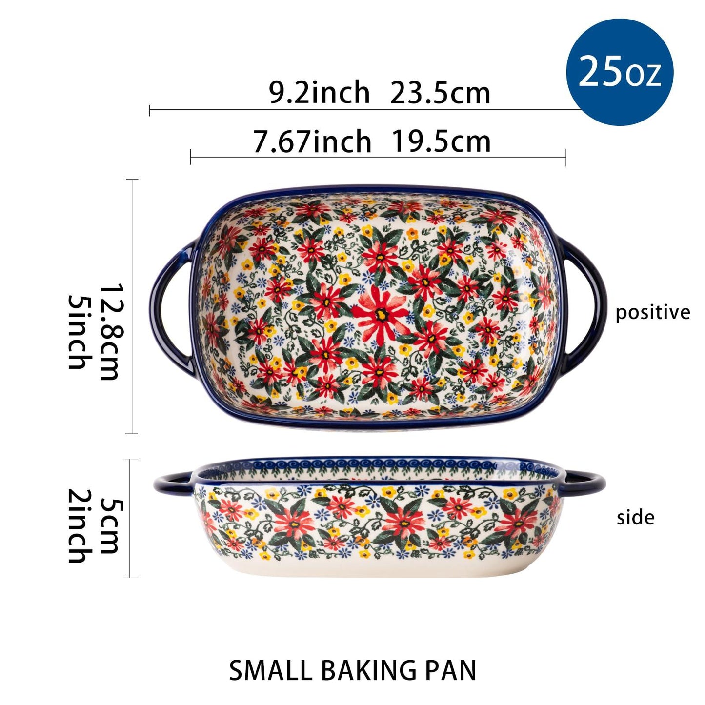 ONECCI Baking Dish Ceramic Baking Pan Blue Casserole Dish Rectangular Baking Set 2pcs Bakeware Sets Lasagna Pan Baking Dishes for oven (Exotic Daisy) - CookCave