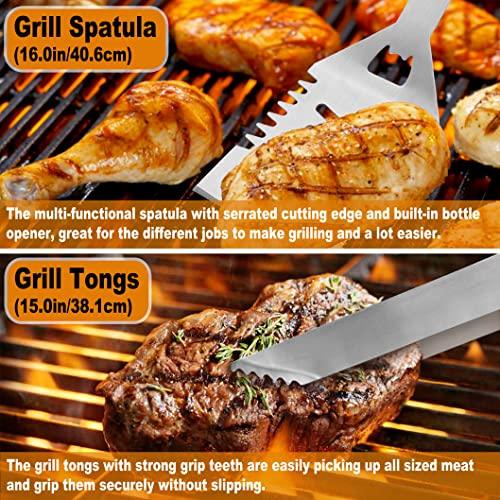 POLIGO 26PC Exclusive BBQ Grill Accessories in Aluminum Case for Birthday Christmas Grilling Gifts - Premium Grill Utensils Set with Barbecue Claws, Meat Injector, Thermometer for Smoker, Camping - CookCave
