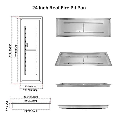Stanbroil 24 inch Rectangular Drop-in Fire Pit Pan with Spark Ignition Kit Propane Gas Version, Rated for up to 90,000 BTU’s - CookCave