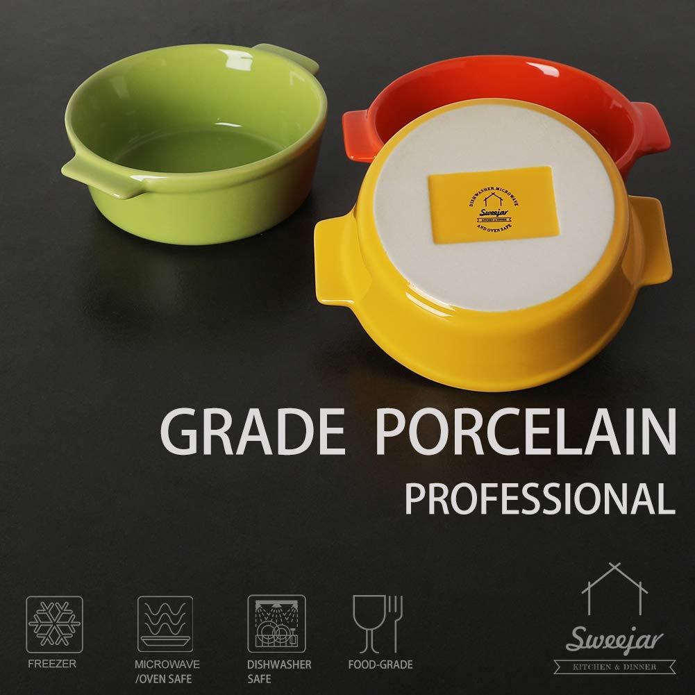 Sweejar Ceramic Souffle Dishes, Round Double Handle-Ramekins-Baking, 10 OZ for Pudding,Creme Brulee,Souffle - Set of 6(Multi) - CookCave