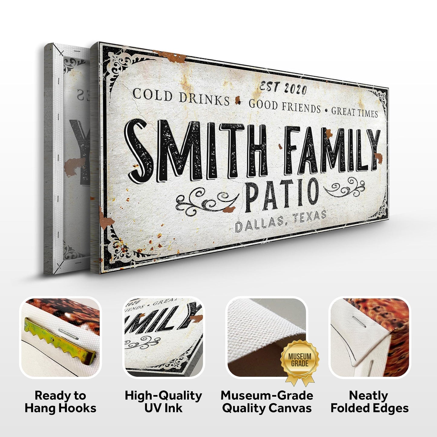 Tailored Canvases Outdoor Patio Sign - Personalized Patio Wall Canvas Art Decor for Backyard, Pool, Deck, Porch, Bar and Custom Gift Idea for Friends, Family and Couples - Cold Drinks and Great Times - CookCave