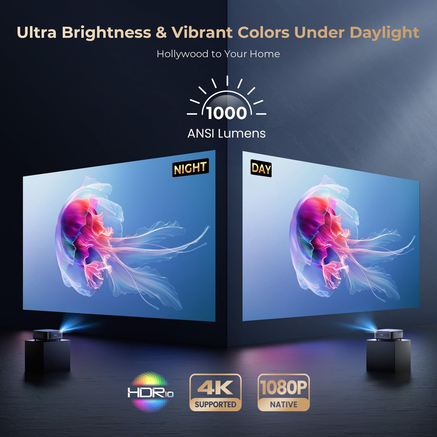 [1000 ANSI & Audio by DBX-TV] Alvar 4K Projector with WiFi 6 and Bluetooth, 30W Speakers, Netflix Certified & DoIby Audio Outdoor Proyector, Auto Focus Native 1080P Smart Projector, Black - CookCave