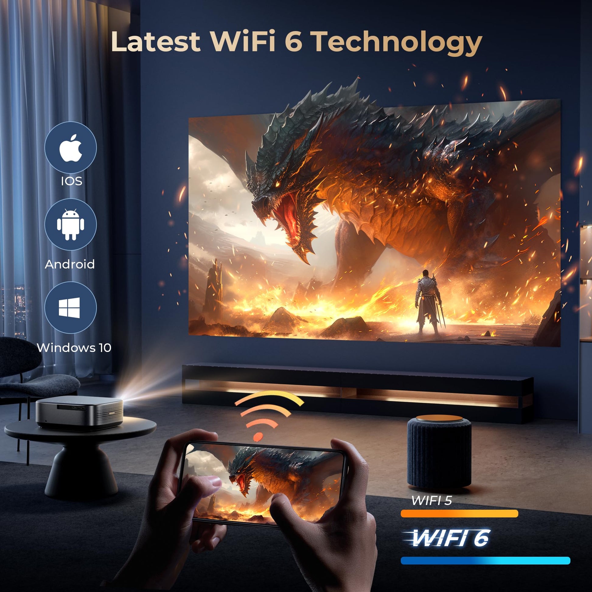 [1000 ANSI & Audio by DBX-TV] Alvar 4K Projector with WiFi 6 and Bluetooth, 30W Speakers, Netflix Certified & DoIby Audio Outdoor Proyector, Auto Focus Native 1080P Smart Projector, Black - CookCave