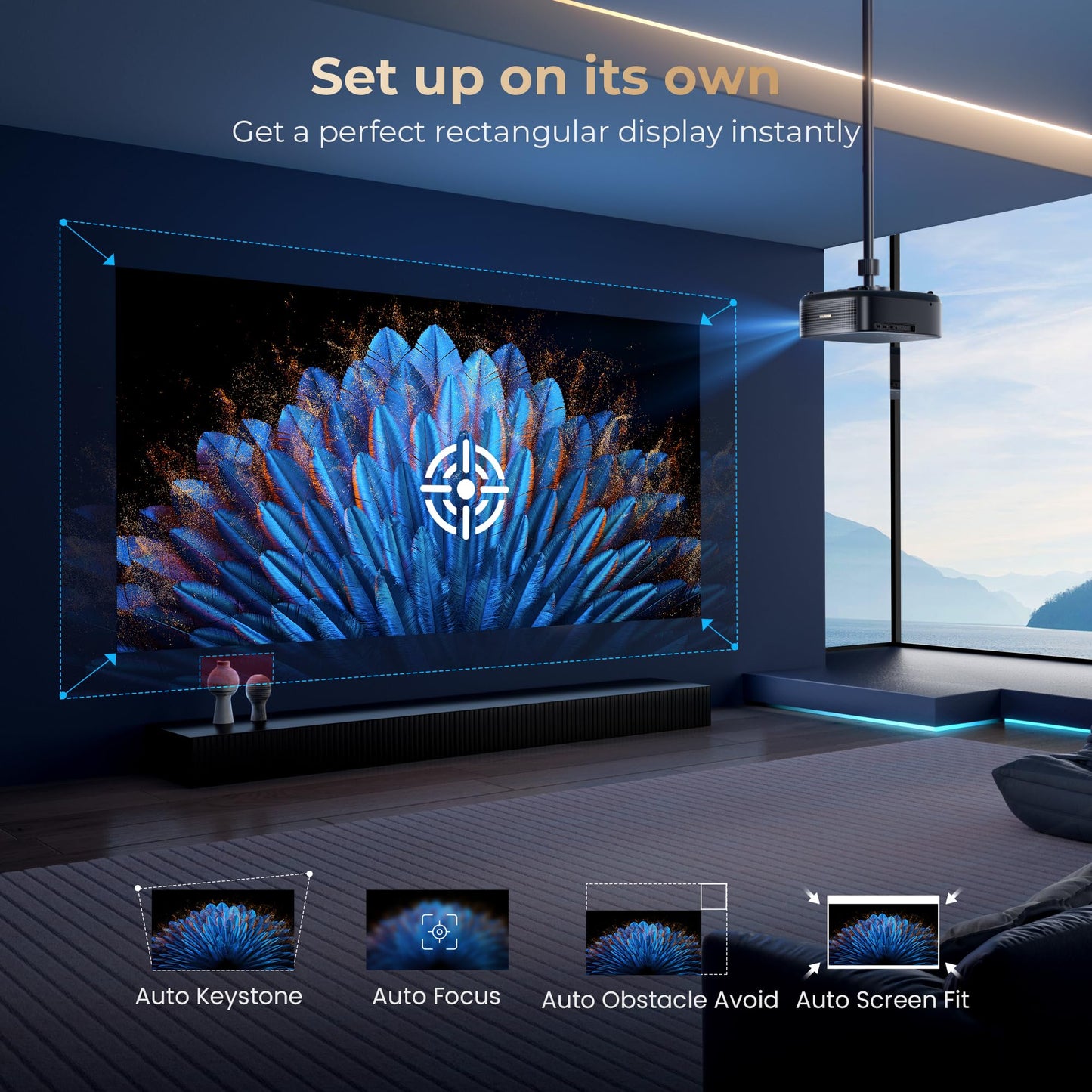 [1000 ANSI & Audio by DBX-TV] Alvar 4K Projector with WiFi 6 and Bluetooth, 30W Speakers, Netflix Certified & DoIby Audio Outdoor Proyector, Auto Focus Native 1080P Smart Projector, Black - CookCave