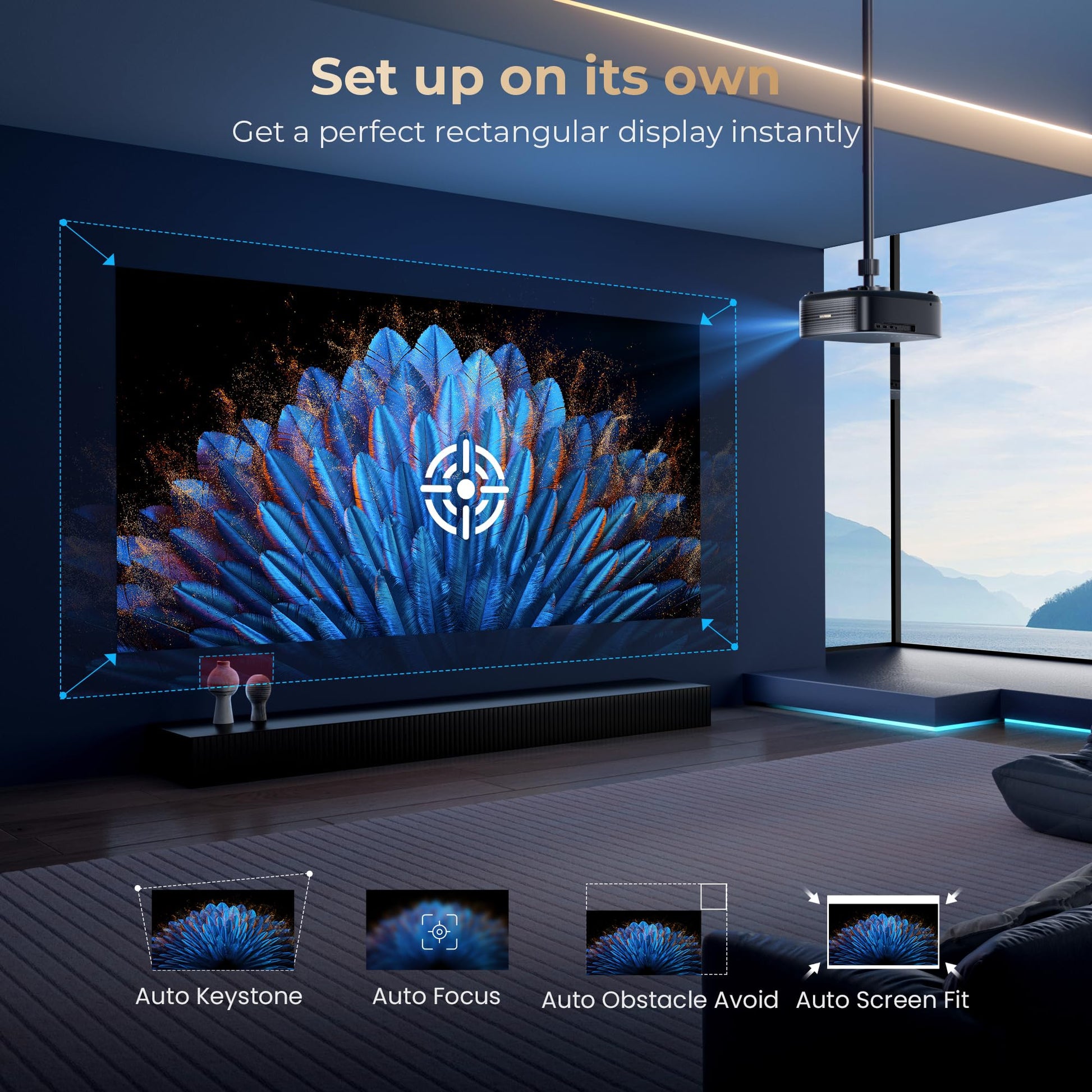 [1000 ANSI & Audio by DBX-TV] Alvar 4K Projector with WiFi 6 and Bluetooth, 30W Speakers, Netflix Certified & DoIby Audio Outdoor Proyector, Auto Focus Native 1080P Smart Projector, Black - CookCave