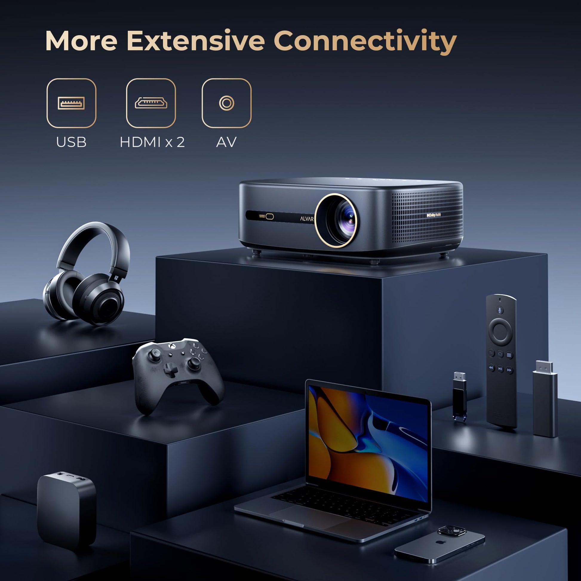 [1000 ANSI & Audio by DBX-TV] Alvar 4K Projector with WiFi 6 and Bluetooth, 30W Speakers, Netflix Certified & DoIby Audio Outdoor Proyector, Auto Focus Native 1080P Smart Projector, Black - CookCave