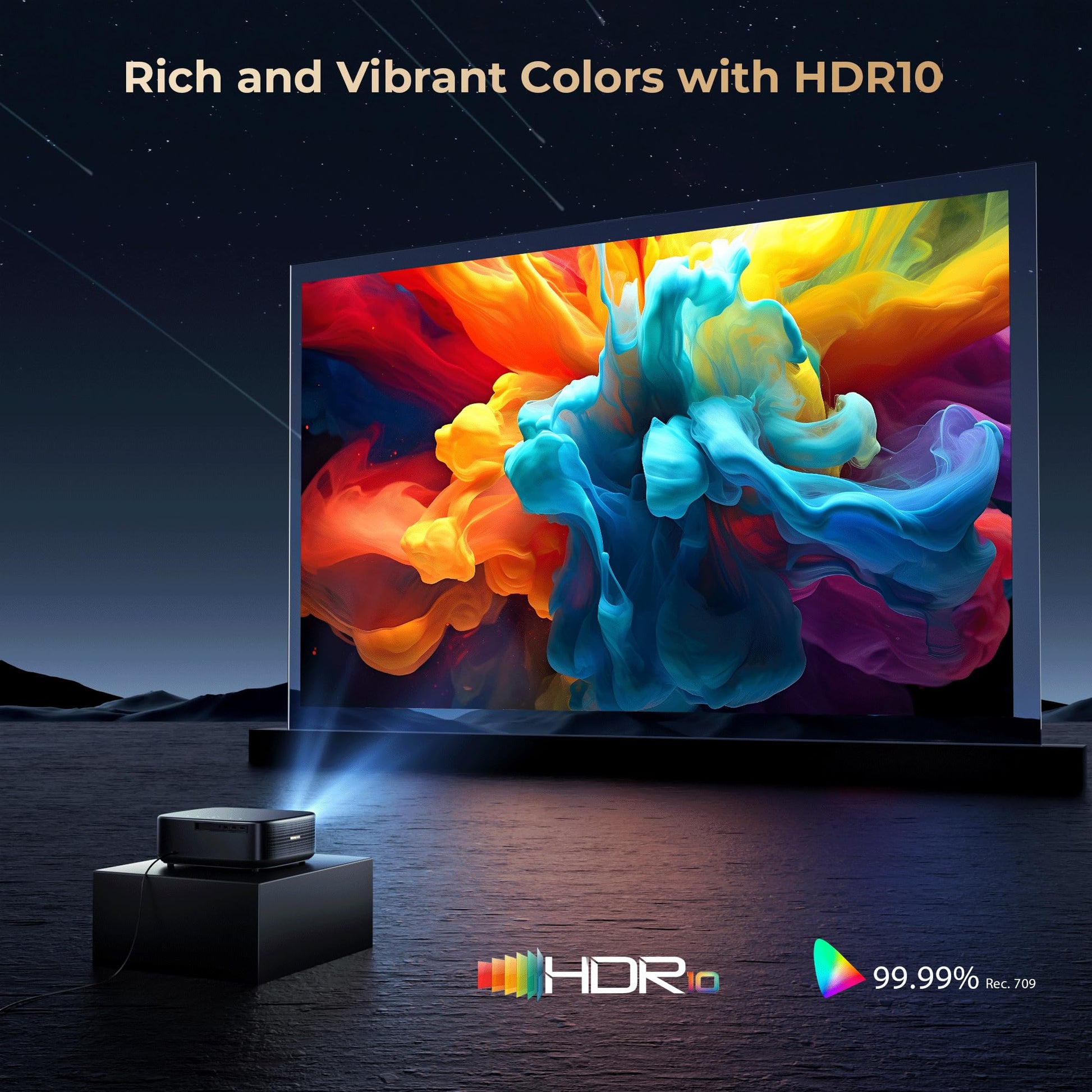 [1000 ANSI & Audio by DBX-TV] Alvar 4K Projector with WiFi 6 and Bluetooth, 30W Speakers, Netflix Certified & DoIby Audio Outdoor Proyector, Auto Focus Native 1080P Smart Projector, Black - CookCave