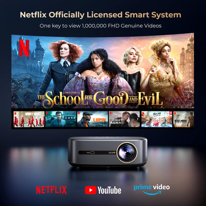 [1000 ANSI & Audio by DBX-TV] Alvar 4K Projector with WiFi 6 and Bluetooth, 30W Speakers, Netflix Certified & DoIby Audio Outdoor Proyector, Auto Focus Native 1080P Smart Projector, Black - CookCave