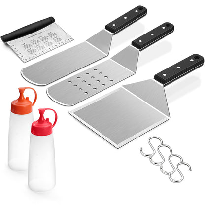 10PCS Griddle Accessories Kit, Joyfair Stainless Steel Flat Top Grill Tools Set, Commercial Metal Spatula Burger Turner BBQ Teppanyaki Utensil for Outdoor Camping Grilling (ABS Handles) - CookCave