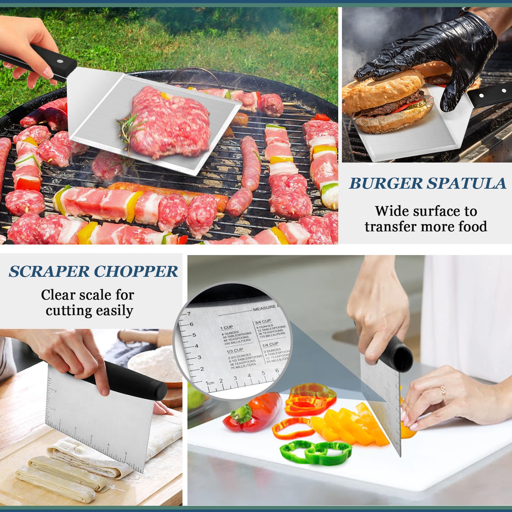 10PCS Griddle Accessories Kit, Joyfair Stainless Steel Flat Top Grill Tools Set, Commercial Metal Spatula Burger Turner BBQ Teppanyaki Utensil for Outdoor Camping Grilling (ABS Handles) - CookCave