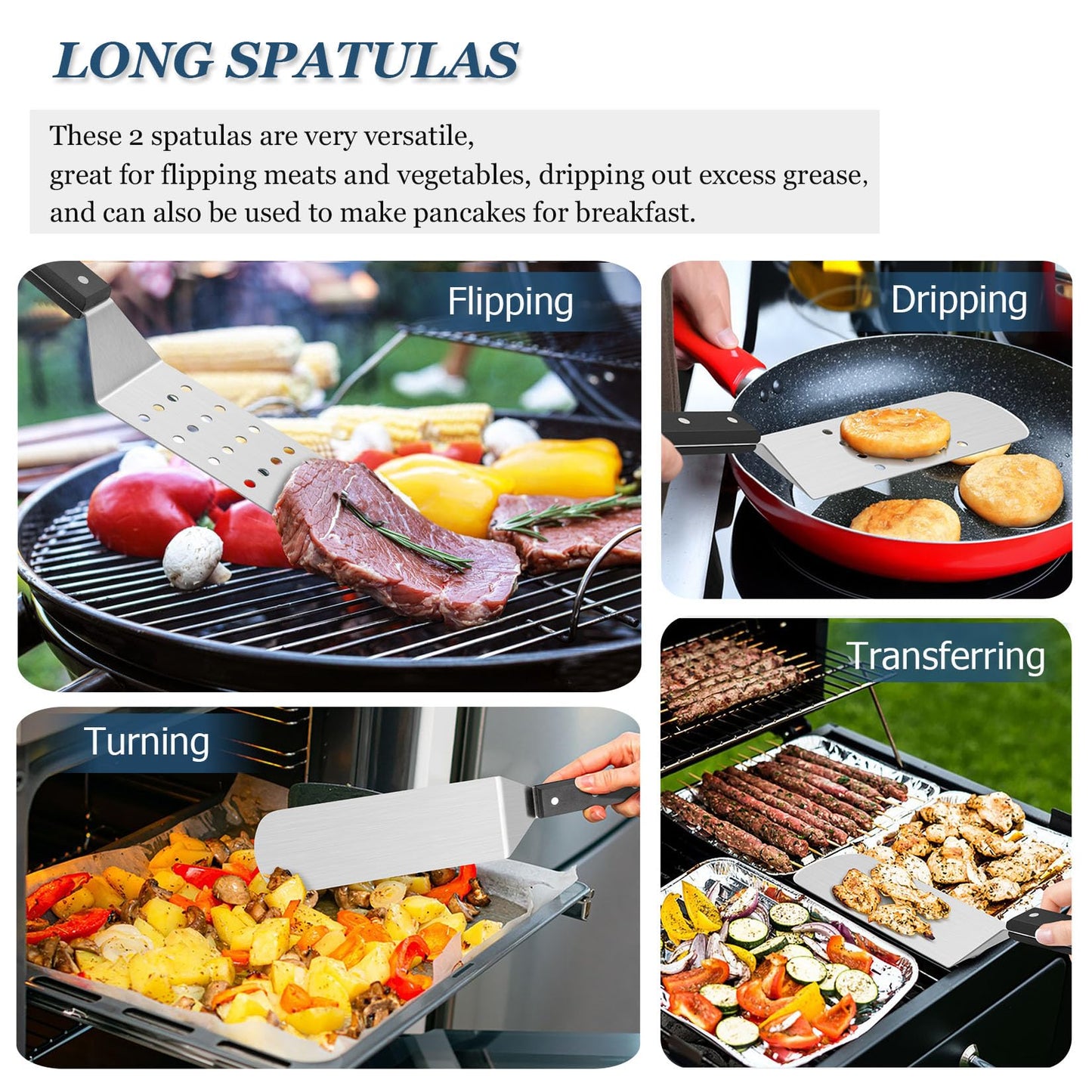 10PCS Griddle Accessories Kit, Joyfair Stainless Steel Flat Top Grill Tools Set, Commercial Metal Spatula Burger Turner BBQ Teppanyaki Utensil for Outdoor Camping Grilling (ABS Handles) - CookCave