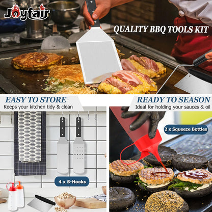 10PCS Griddle Accessories Kit, Joyfair Stainless Steel Flat Top Grill Tools Set, Commercial Metal Spatula Burger Turner BBQ Teppanyaki Utensil for Outdoor Camping Grilling (ABS Handles) - CookCave