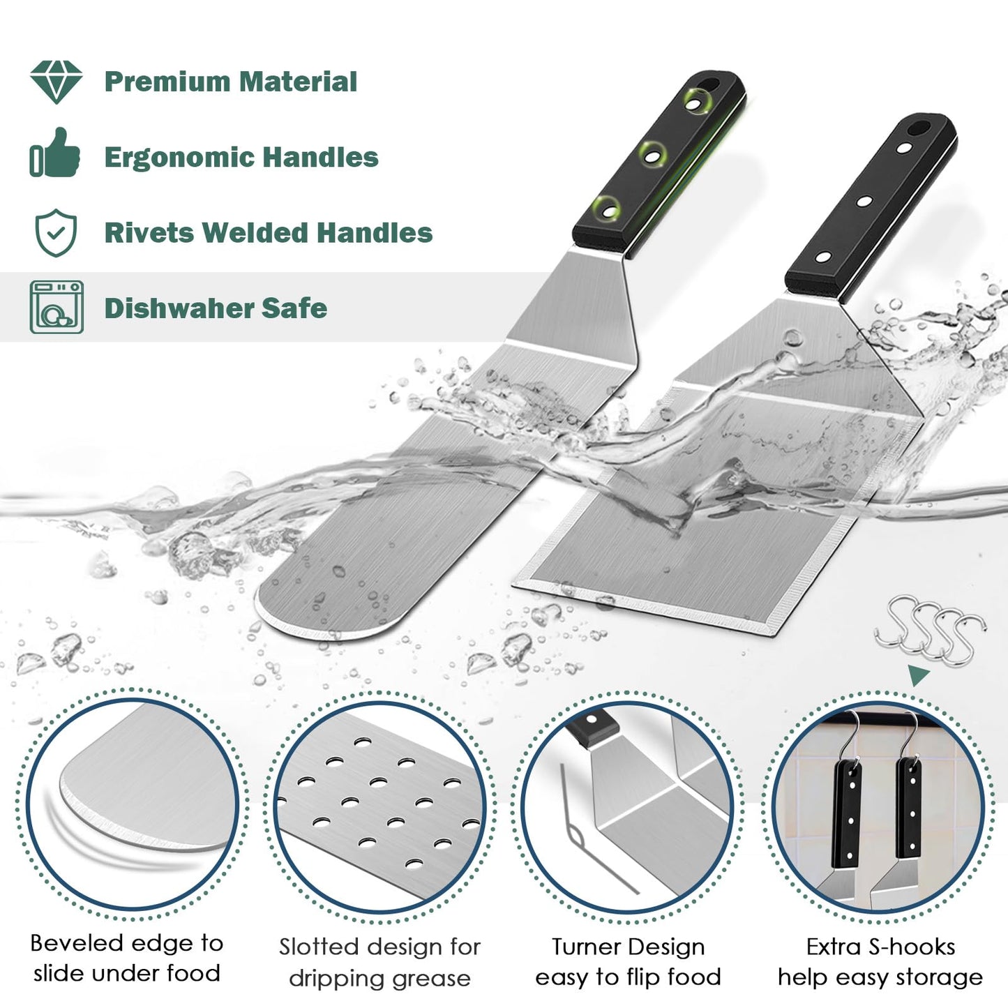 10PCS Griddle Accessories Kit, Joyfair Stainless Steel Flat Top Grill Tools Set, Commercial Metal Spatula Burger Turner BBQ Teppanyaki Utensil for Outdoor Camping Grilling (ABS Handles) - CookCave