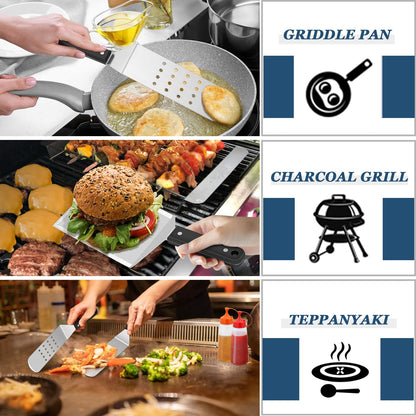 10PCS Griddle Accessories Kit, Joyfair Stainless Steel Flat Top Grill Tools Set, Commercial Metal Spatula Burger Turner BBQ Teppanyaki Utensil for Outdoor Camping Grilling (ABS Handles) - CookCave