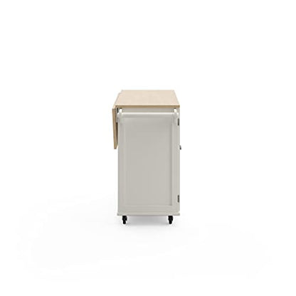 Homestyles Dolly Madison Off-White Mobile Kitchen Island Cart with Wood Drop Leaf Breakfast Bar