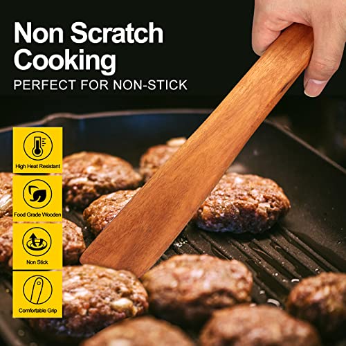 12 Inch Best Wood Spatula for Cooking Teak Kitchen Spatula Turner Flat Wooden Sourdough Spatula for Baking, Scraper Spatula Non Stick Cooking Utensil Egg Flipping Spatula Stirring Spurtle Spatula - CookCave