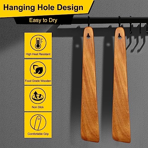 12 Inch Best Wood Spatula for Cooking Teak Kitchen Spatula Turner Flat Wooden Sourdough Spatula for Baking, Scraper Spatula Non Stick Cooking Utensil Egg Flipping Spatula Stirring Spurtle Spatula - CookCave