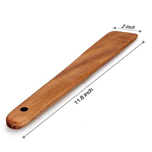 12 Inch Best Wood Spatula for Cooking Teak Kitchen Spatula Turner Flat Wooden Sourdough Spatula for Baking, Scraper Spatula Non Stick Cooking Utensil Egg Flipping Spatula Stirring Spurtle Spatula - CookCave