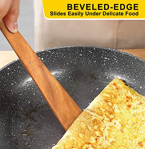 12 Inch Best Wood Spatula for Cooking Teak Kitchen Spatula Turner Flat Wooden Sourdough Spatula for Baking, Scraper Spatula Non Stick Cooking Utensil Egg Flipping Spatula Stirring Spurtle Spatula - CookCave