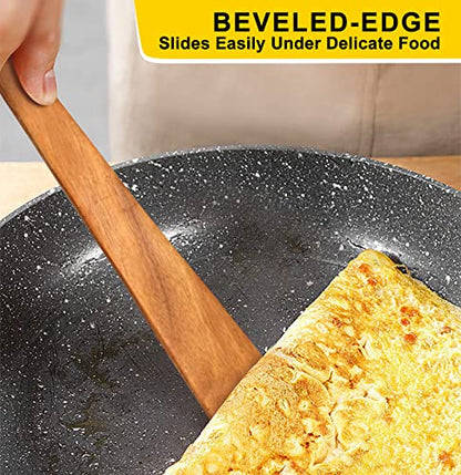 12 Inch Best Wood Spatula for Cooking Teak Kitchen Spatula Turner Flat Wooden Sourdough Spatula for Baking, Scraper Spatula Non Stick Cooking Utensil Egg Flipping Spatula Stirring Spurtle Spatula - CookCave