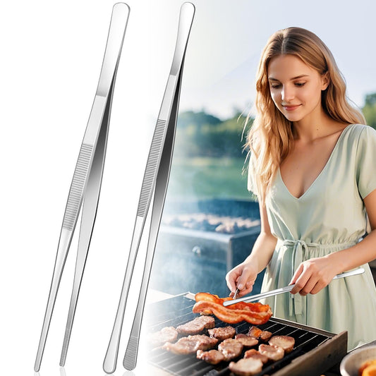 12-Inch Kitchen Tweezers for Cooking, 2 Pcs Tweezer Tongs for Cooking – Stainless Steel Cooking Tweezers for BBQ, Plating, Serving, Pasta & Salad – Premium Tongs for Cooking with Non-Slip Grip - CookCave