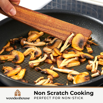 12 inch Teak Wood Spatula for Cast Iron, Small Wood Flipper, Egg Scraper, Flat Wooden Turner, Multipurpose Wood Cooking Utensil, Spatulas Perfect for Flipping, Serving, Scraping & Turning. Set of 2 - CookCave